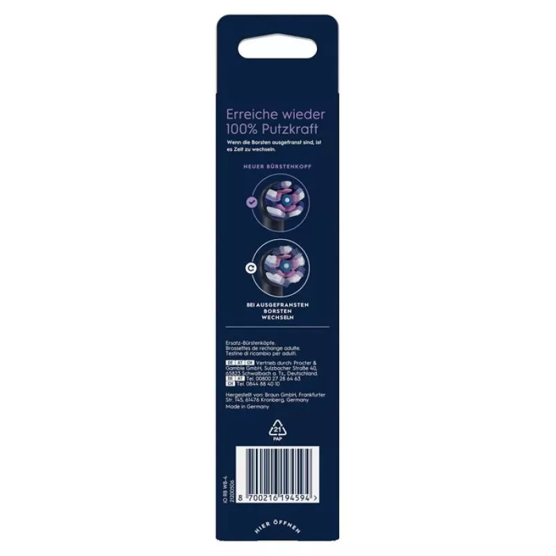 Oral-B iO Radiant White vervangende borstelkoppen, 4-pack, zwart