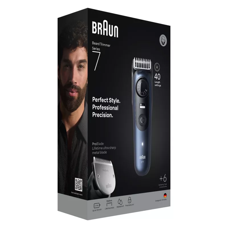 Braun BeardTrimmer 7 BT7520 accu 40 2 cm nat & droog zwart, blauw