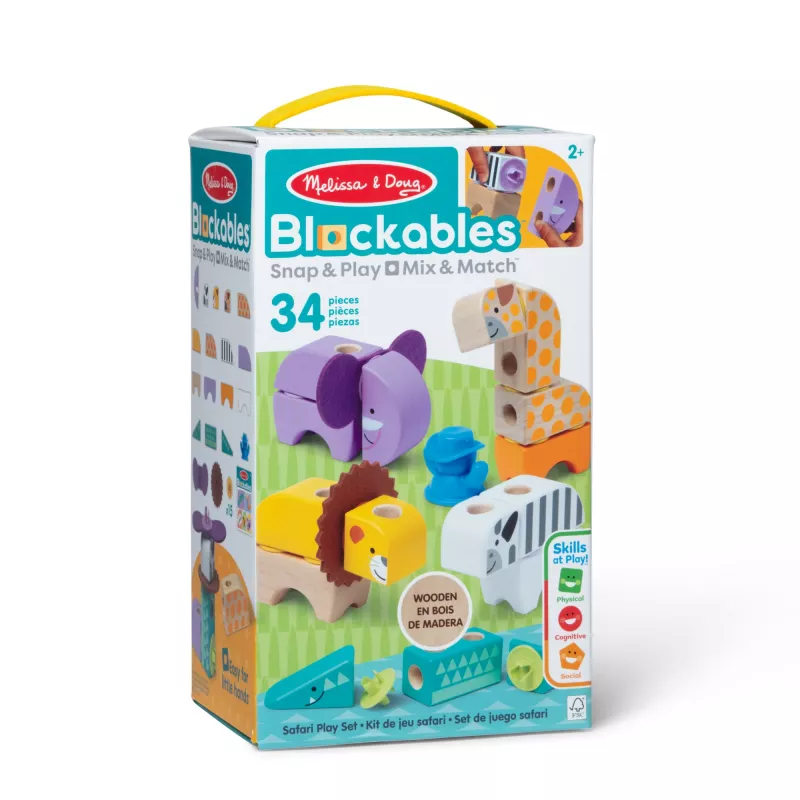 Constructiespeelset Spin Master Melissa & Doug Blockables Safari speelset – figuren en stapelbare blokken