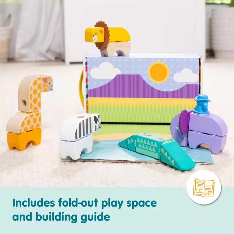 Constructiespeelset Spin Master Melissa & Doug Blockables Safari speelset – figuren en stapelbare blokken