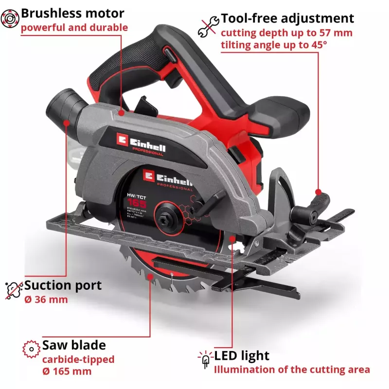 Accu-handcirkelzaag EINHELL Professional TP-CS 18/165 Li BL, 18 V, Solo (zonder accu/lader)