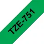 Gelamineerde labeltape Brother TZe-751 24 mm – zwart op groen, 8 m, grijze cassette