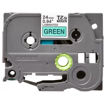 Gelamineerde labeltape Brother TZe-751 24 mm – zwart op groen, 8 m, grijze cassette