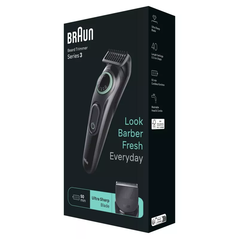 Braun BeardTrimmer 3 BT3411 accu 40 2 cm zwart, groen