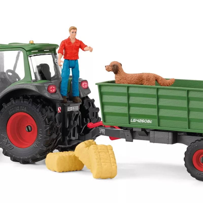 Tractor met aanhanger Schleich FARM WORLD 42608 zwart groen rood geel
