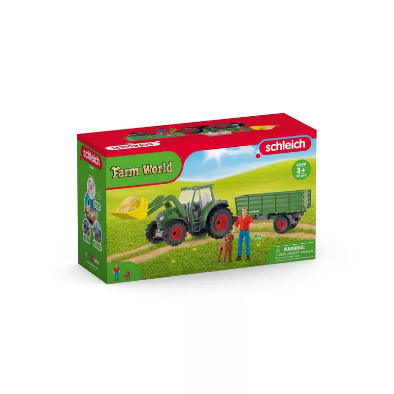 Tractor met aanhanger Schleich FARM WORLD 42608 zwart groen rood geel