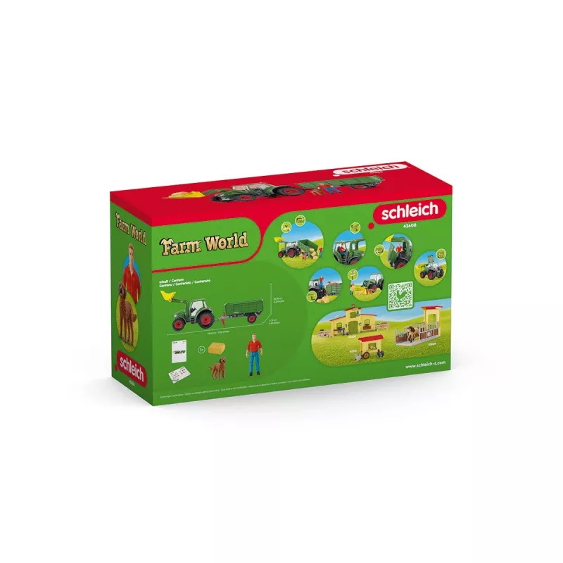 Tractor met aanhanger Schleich FARM WORLD 42608 zwart groen rood geel
