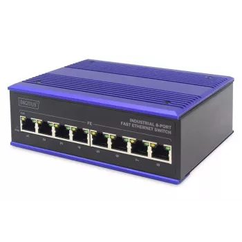 DIGITUS industriële 8-poorts Fast Ethernet-switch DIN-railmontage, uitgebreid temperatuurbereik