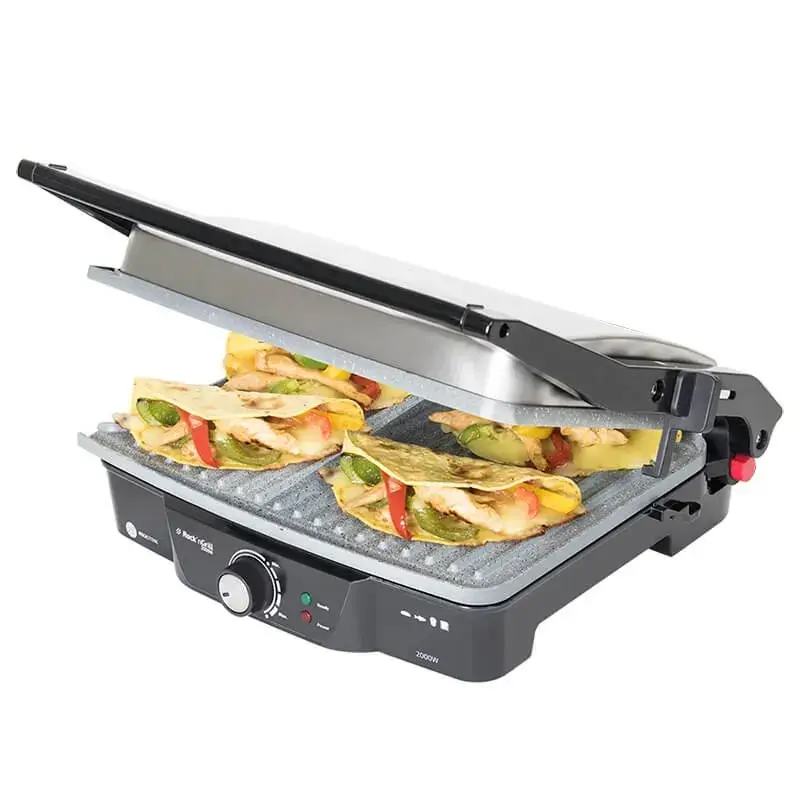 Contactgrill CECOTEC Rock'nGrill 2000 — 2000 W, rechthoekig, zwart/rvs, verstelbare thermostaat, 340×330×130 mm
