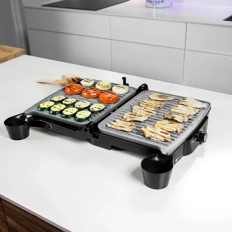 Contactgrill CECOTEC Rock'nGrill 2000 — 2000 W, rechthoekig, zwart/rvs, verstelbare thermostaat, 340×330×130 mm