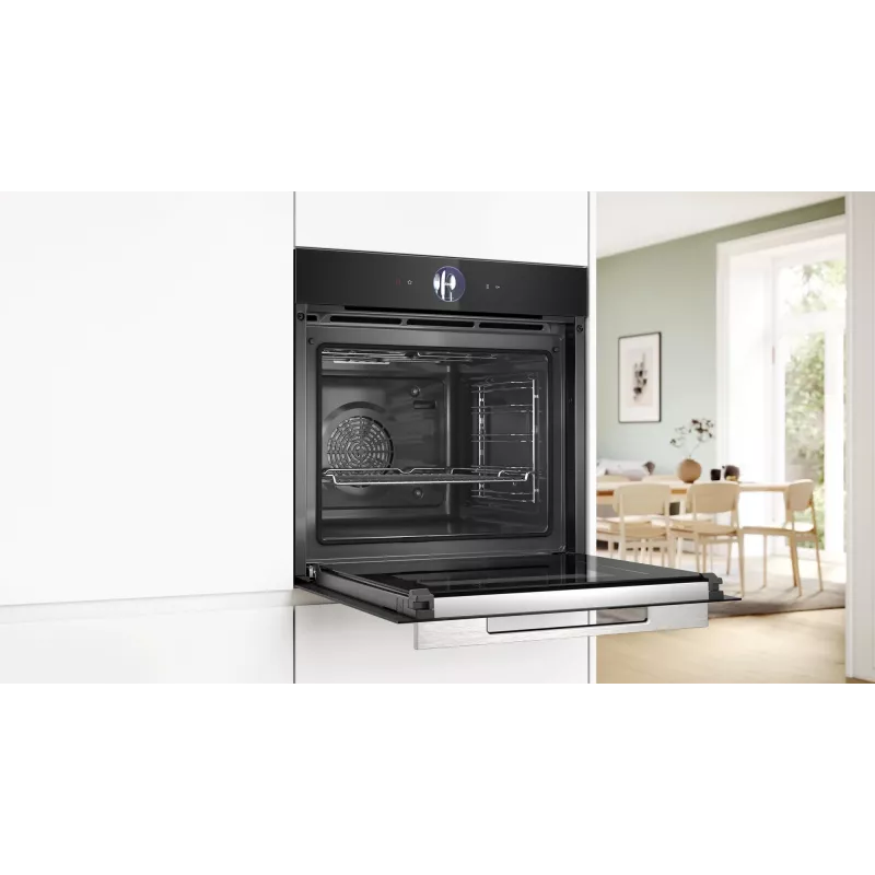 Bosch Serie 8 HRG7764B1 inbouwoven, 60 cm, 71 l, A+, stoom, AirFry, pyrolyse, Home Connect, zwart