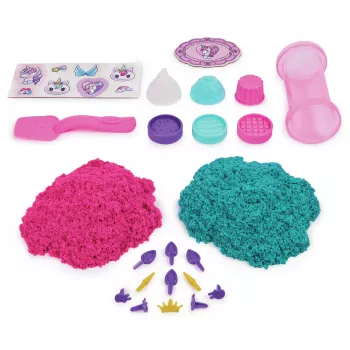 Kinetic Sand Shimmer, eenhoorn-bakkerijspel, 16 oz (shimmer-turquoise en pink neon), 8 eenhoorn-gereedschappen, sensorisch speelgoed voor kinderen vanaf 3 jaar