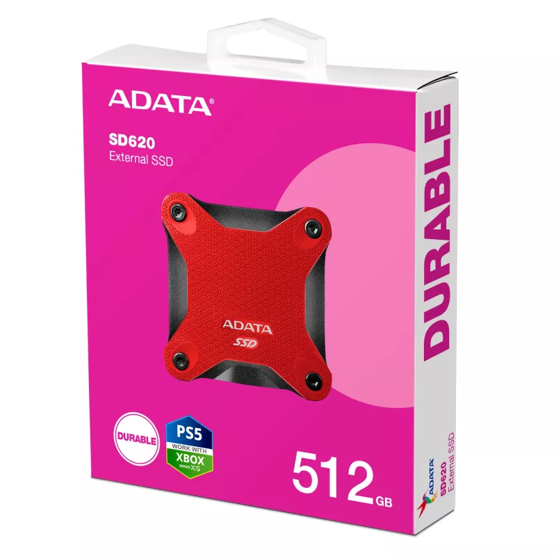 Externe SSD ADATA SD620 512 GB, USB 3.2 Gen 2 Micro-USB B, rood, siliconen behuizing
