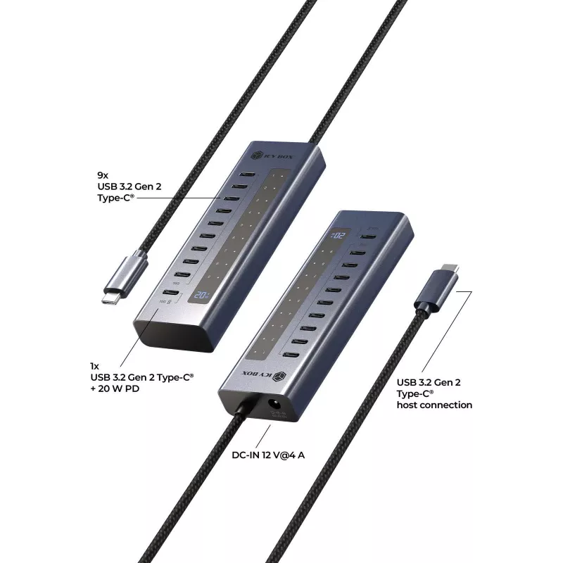 USB-hub icybox IB-HUB1450-C31 — 10 poorten, USB 3.2