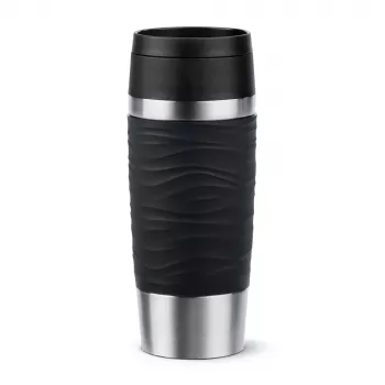 EMSA Travel Mug Waves 360 ml zwart roestvrij staal reisbeker