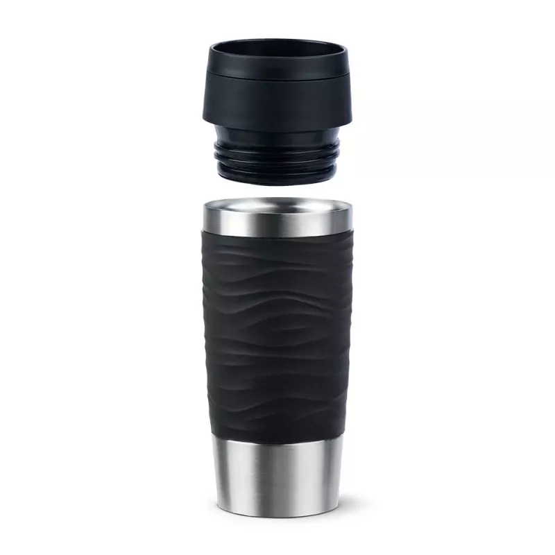 EMSA Travel Mug Waves 360 ml zwart roestvrij staal reisbeker