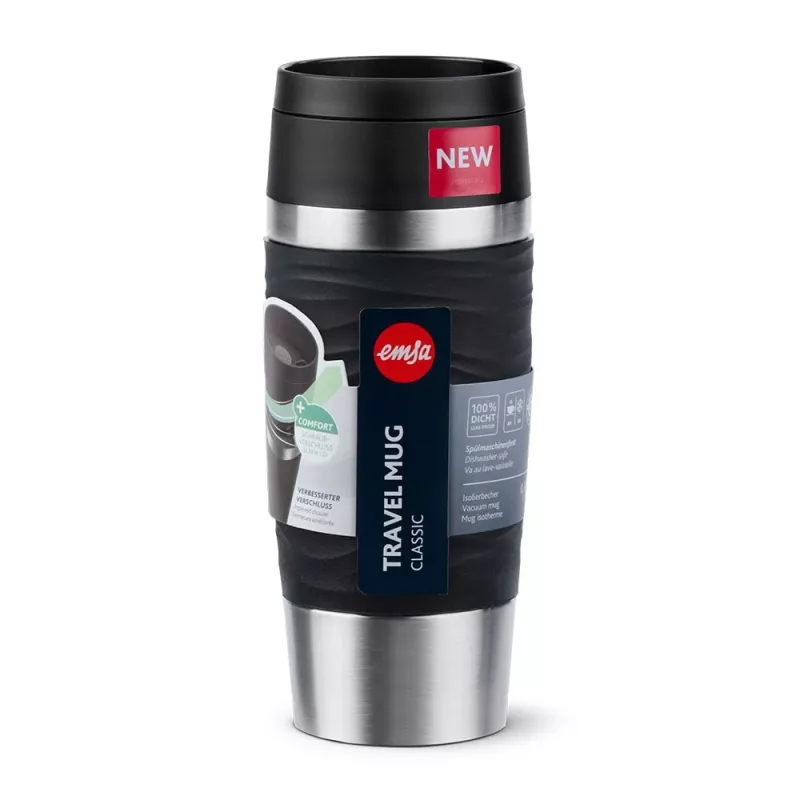 EMSA Travel Mug Waves 360 ml zwart roestvrij staal reisbeker