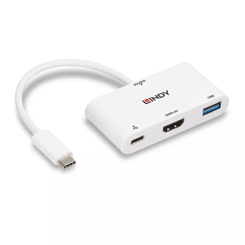 Lindy USB 3.2 Type-C naar HDMI-converter met USB Type-A-poort en Power Delivery