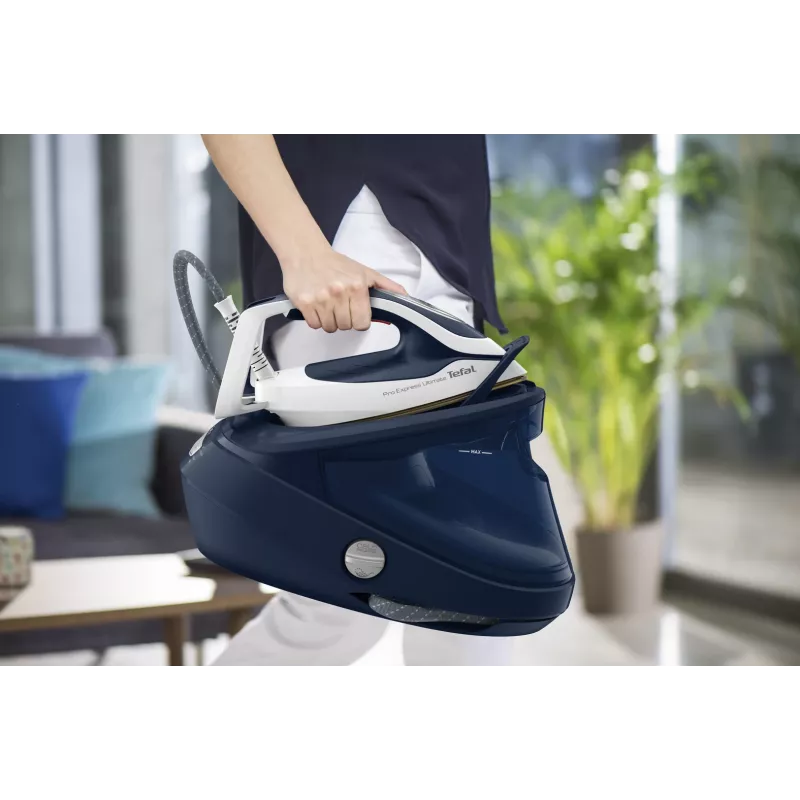 Tefal Pro Express Ultimate II GV9720 stoomgenerator strijkijzer, 3000 W, 1,2 l, Durilium Airglide Autoclean Ultra Thin zoolplaat, blauw/wit