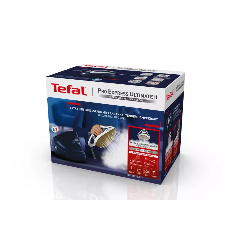 Tefal Pro Express Ultimate II GV9720 stoomgenerator strijkijzer, 3000 W, 1,2 l, Durilium Airglide Autoclean Ultra Thin zoolplaat, blauw/wit