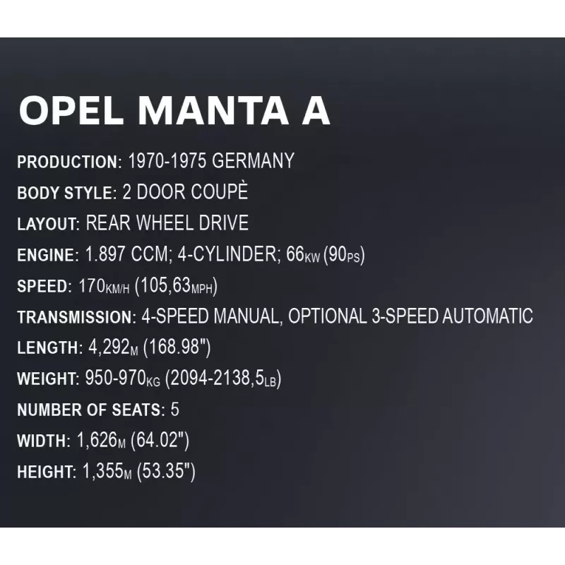 Constructiespeelgoed Cobi Opel Manta A 1970 model schaal 1:12, bouwsteenset