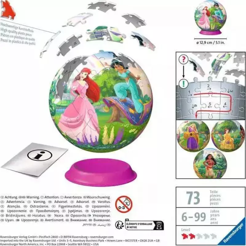 3D-puzzelbal Ravensburger Disney Princess – 72 stukjes, sferische puzzel