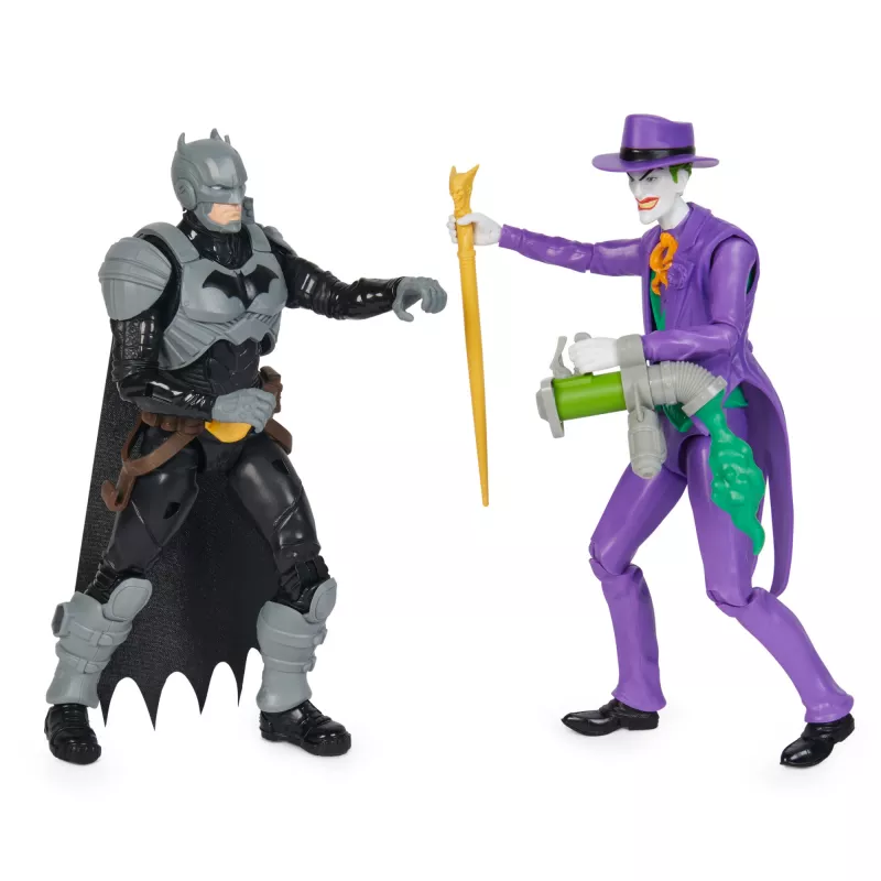 DC Comics, Batman Adventures, Batman vs The Joker actiefiguren-set, 2 figuren, 12 harnasaccessoires, 30,5 cm superheldenspeelgoed voor jongens en meisjes