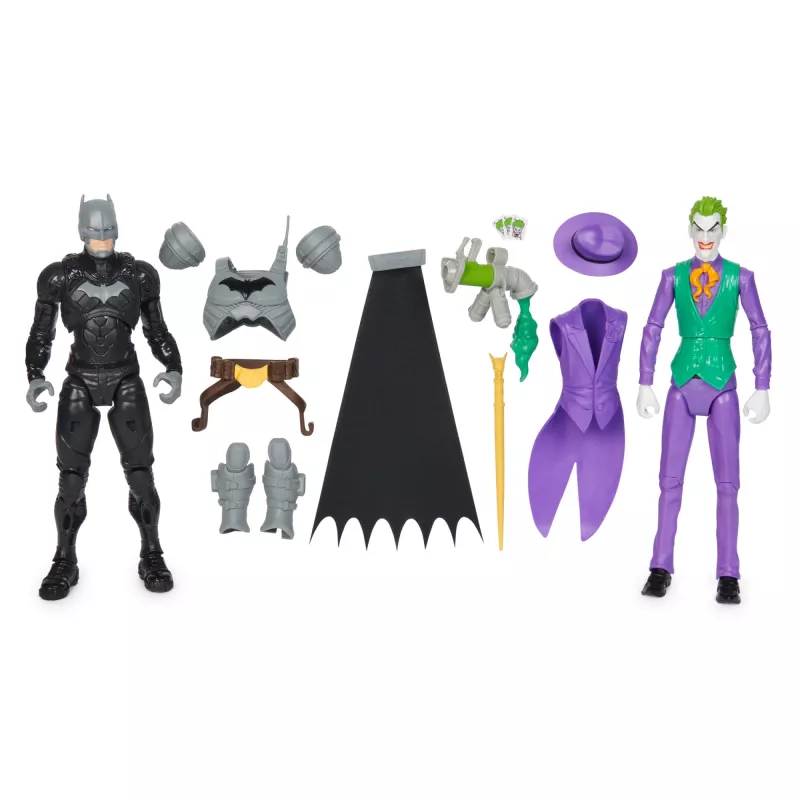 DC Comics, Batman Adventures, Batman vs The Joker actiefiguren-set, 2 figuren, 12 harnasaccessoires, 30,5 cm superheldenspeelgoed voor jongens en meisjes
