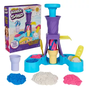 Kinetic Sand, Soft Serve Station, Easter Basket Stuffers, bevat 14 oz vormbaar speelzand (3 kleuren), 2 ijswafels & 2 gereedschappen