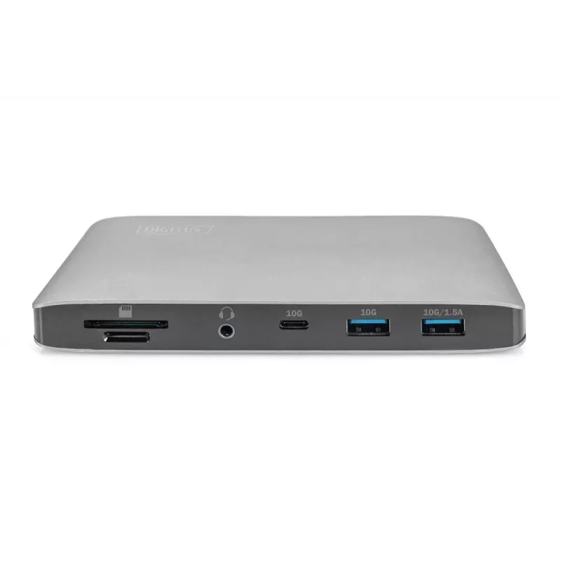 DIGITUS dockingstation USB-C – 2x USB Type-C / 2x USB 3.0 10 Gbit/s / USB 3.0 5 Gbit/s / 2x DP / GbE / Micro-SD / SD / 3,5 mm – 60 W USB Power Delivery