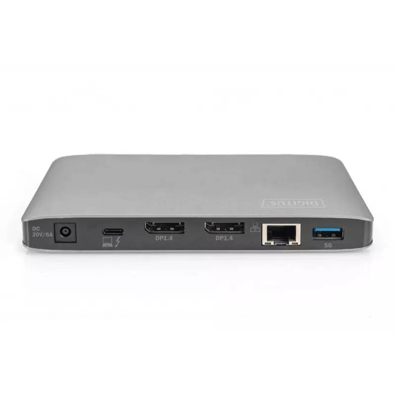 DIGITUS dockingstation USB-C – 2x USB Type-C / 2x USB 3.0 10 Gbit/s / USB 3.0 5 Gbit/s / 2x DP / GbE / Micro-SD / SD / 3,5 mm – 60 W USB Power Delivery