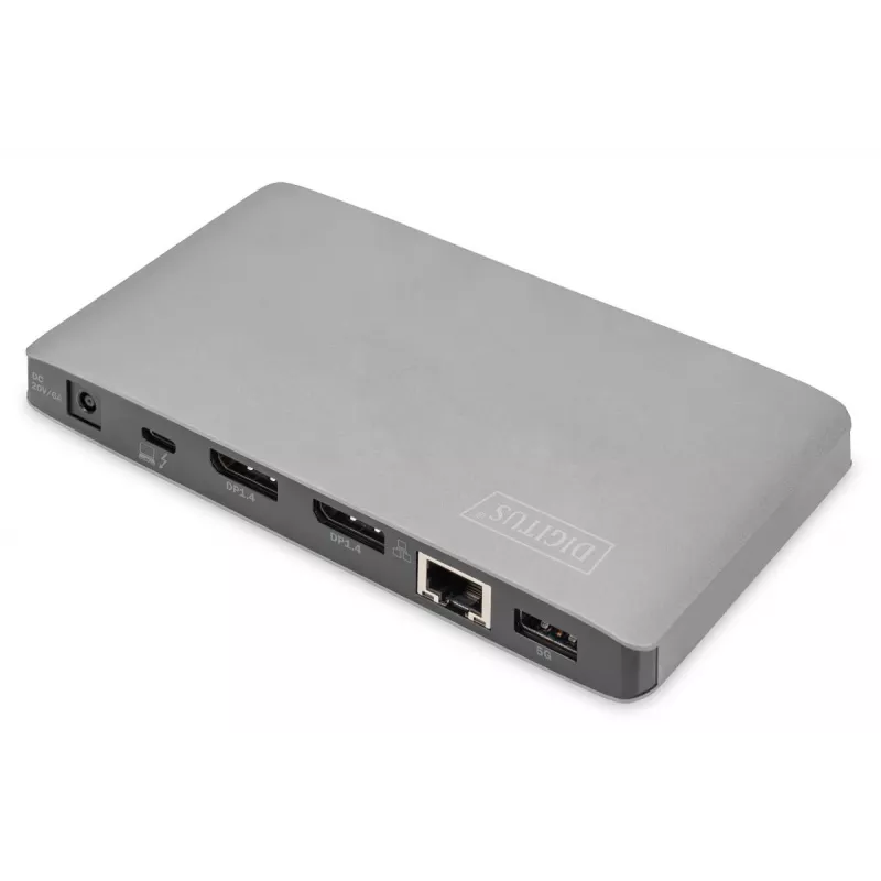 DIGITUS dockingstation USB-C – 2x USB Type-C / 2x USB 3.0 10 Gbit/s / USB 3.0 5 Gbit/s / 2x DP / GbE / Micro-SD / SD / 3,5 mm – 60 W USB Power Delivery