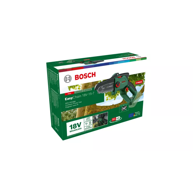 Elektrische kettingzaag Bosch EasyChain 18V-15-7, draadloze handzaag 1,3 kg