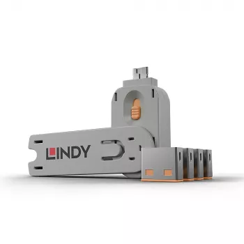 Portblocker Lindy USB-portblokkering verpakking met 4 stuks kleurcode oranje
