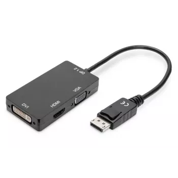 DIGITUS ASSMANN DisplayPort-adapterkabel, DP - HDMI+DVI+VGA M-F/F/F, 20 cm 3-in-1 multimediakabel, CE, zwart