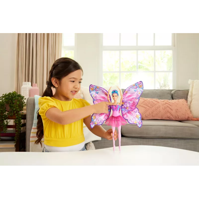 Barbie Dance and Flutter pop met 2-in-1 transformatie van danseres naar vlinder, paars haar