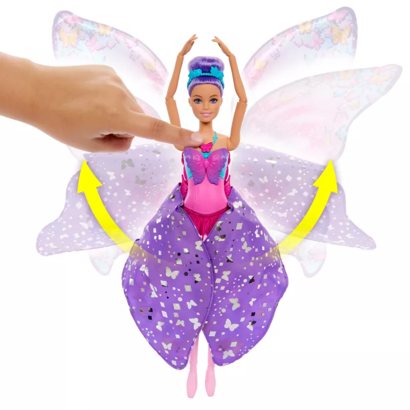 Barbie Dance and Flutter pop met 2-in-1 transformatie van danseres naar vlinder, paars haar