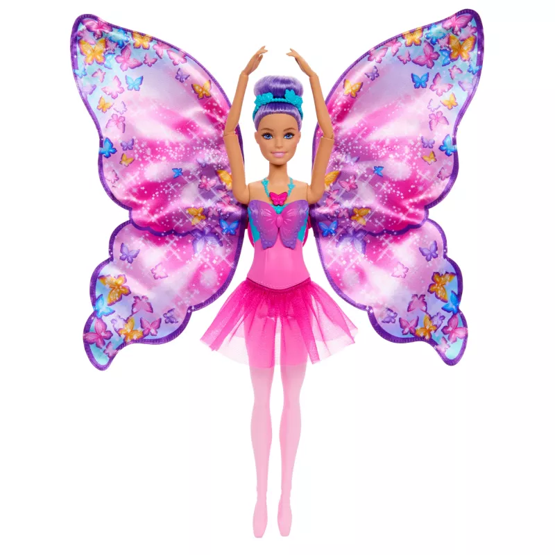 Barbie Dance and Flutter pop met 2-in-1 transformatie van danseres naar vlinder, paars haar