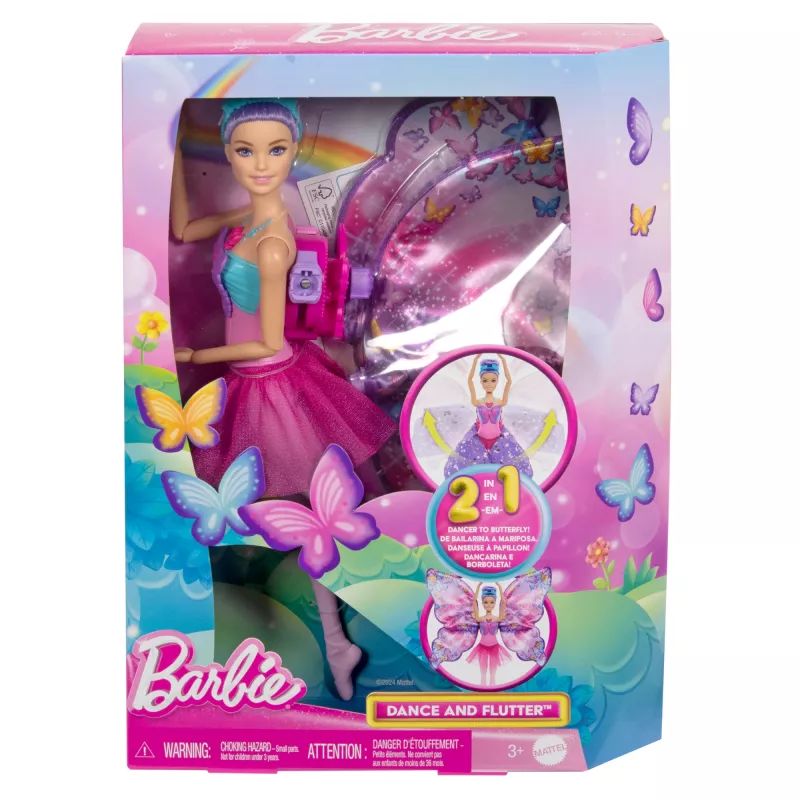 Barbie Dance and Flutter pop met 2-in-1 transformatie van danseres naar vlinder, paars haar