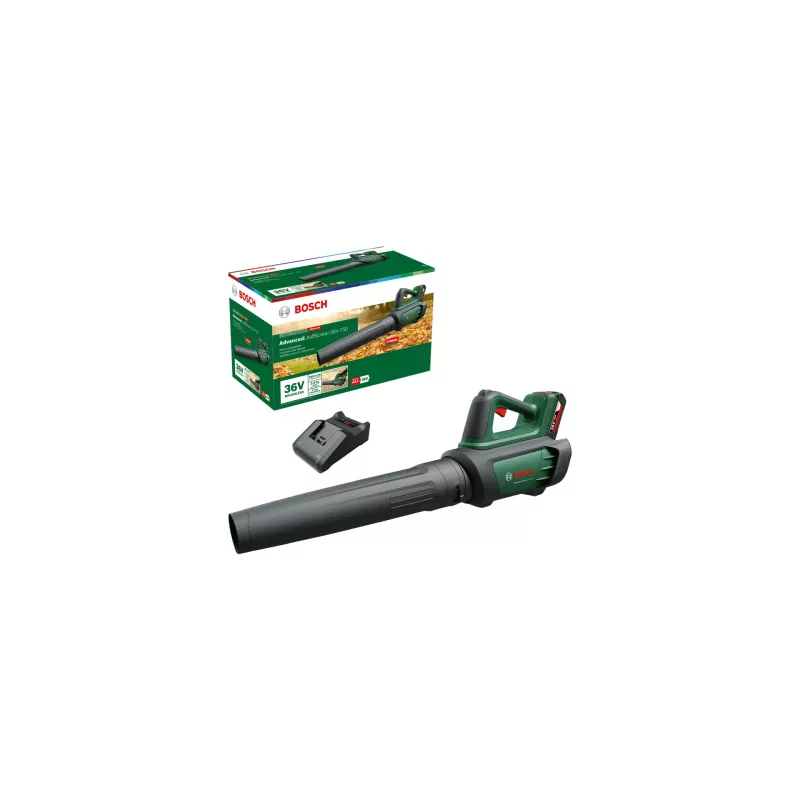 Bosch AdvancedLeafBlower 36V-750 accu-bladblazer, 36 V, 1x 2,0 Ah, lader, 750 m³/h, 100-200 km/h, borstelloos, 3,5 kg, groen/zwart