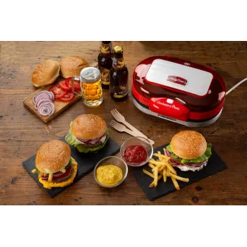 Ariete 205 hamburgermaker Party Time, hamburgermachine, 1200 W, dubbele antiaanbakplaten, 2 vakken, eenvoudig te reinigen, rood