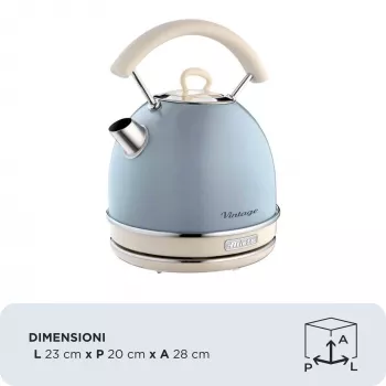 Ariete 2877 waterkoker Vintage, 1,7 l, draadloos, blauw, 1,7 l, 2000 W, lichtblauw, waterniveau-indicator, draadloos, filtering
