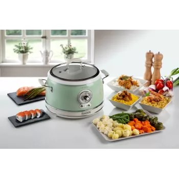 Ariete 2904 rijstkoker – Elektrische rijstkoker met keramische kom – Zelfgemaakte sushi – Multikoker – Vintage Line – 3,5 L – 650 W – groen