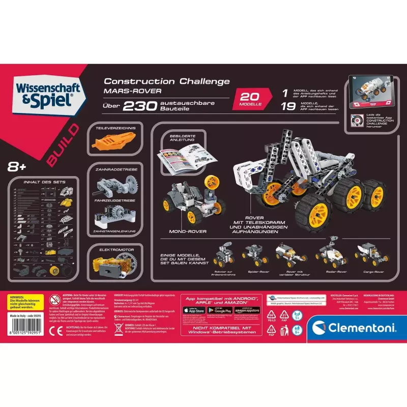 Constructiespeelgoed Clementoni Mars Rover 59295 STEM-bouwset — educatieve modelbouwpakket om in elkaar te zetten