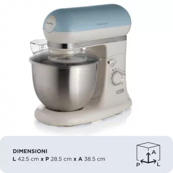 Ariete 1588 Vintage mixer, planetaire mixer voor brood, pizza, cake en gebak, inhoud 5,5 l, 7 snelheden, 2400 watt, pastelblauw