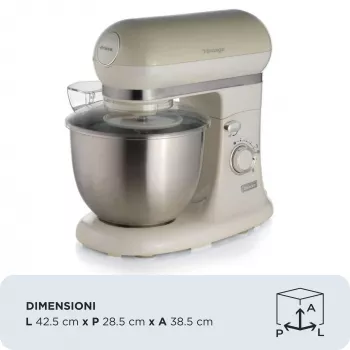 Ariete 1588 Vintage mixer, planetaire mixer voor brood, pizza, cake en gebak, inhoud 5,5 L, 7 snelheden, 2400 watt, pastelbeige