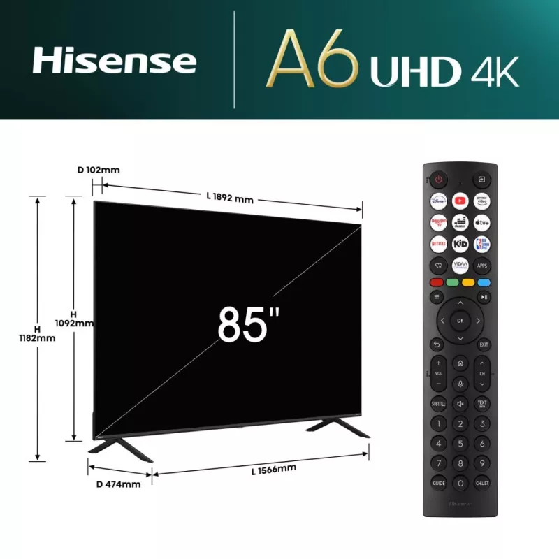 Hisense 85E6NT 2,16 m (85 inch) 4K Ultra HD Smart TV Wi-Fi zwart 400 cd/m²