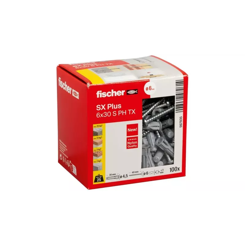 Schroeven- en pluggenset Fischer 567935 100 stuks nylon 6 mm boorgat