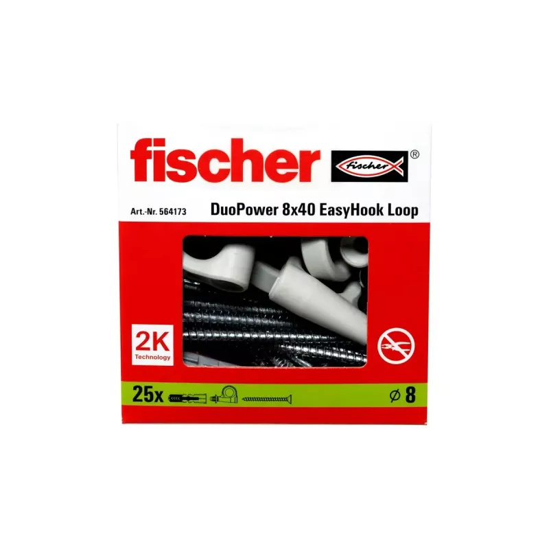 Schroefhaak- en pluggenset Fischer 564173 25 stuks kunststof 8 mm