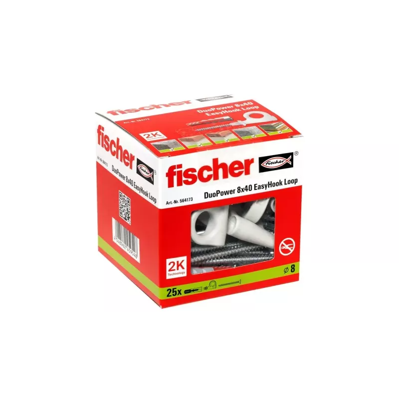 Schroefhaak- en pluggenset Fischer 564173 25 stuks kunststof 8 mm
